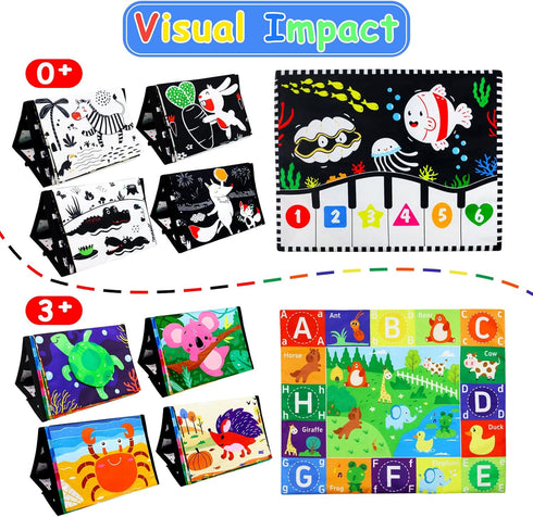 2 Pcs Tummy Time Toys Baby Mirror Newborn Toys 0-3 Brain Development, Tummy Time Mirror Baby Toys 6-12 Months High Contrast Montessori Infant Toys...
