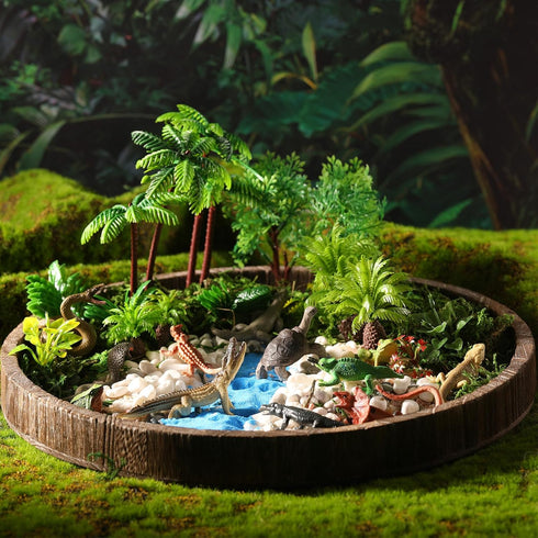 Sratte 26 Pcs Amphibious Animals Figurines Toys Diorama Project Kit Plastic Reptile Lizard Snake Alligator Playset Cake Toppers Model Trees Kit fo...