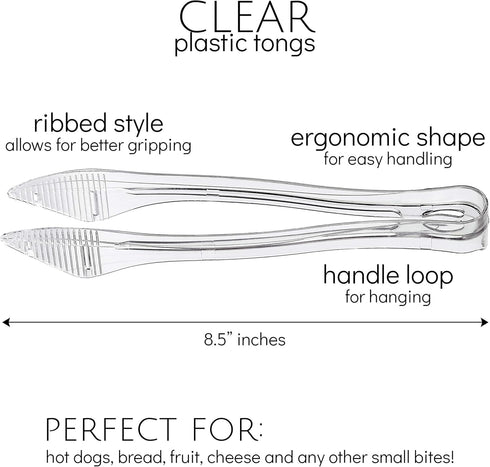 Plasticpro Disposable Plastic Serving Tongs Durable Heavy Duty Premium Serving Utensils Clear Pack of 4...