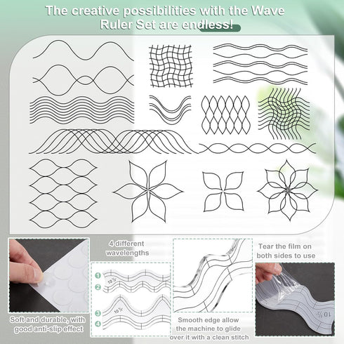 2 Pcs Wave Edge Waves Ruler Acrylic Quilt Rulers for Quilting 0.2'' Thick Quilting Templates for Machine Non Quilting Motion Quilting Template Rul...