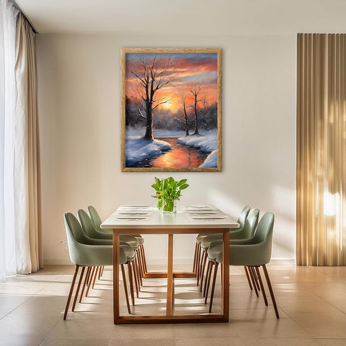 Posterizer 1 pcs-beautiful scenary of snowy winter in oil painting style-1-Landscape & Nature Art-GIft for Men Women Teens-Dining Room Decor- unfr...