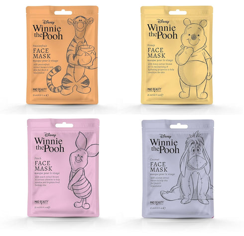 MAD Beauty Disney Winnie the Pooh Face Mask Set of 4 | Cruelty-Free Cosmetics | Honey, Passionfruit, Coconut, and Peach | Skincare Gifts for Women...