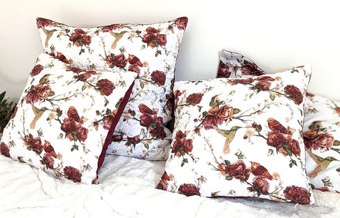 Tache Floral Red White Euro Sham - 26 inch Quilted 1pc Rose Garden Hummingbirds Antique Vintage Farmhouse Country Rustic Microfiber Square Pillow ...