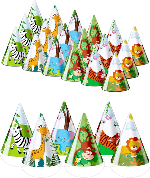 30 Pcs Animal Party Hats for Kids Safari Birthday Cone Hats Jungle Zoo Birthday Party Supplies Decorations for DIY Photo Props Toddlers Baby, Tige...