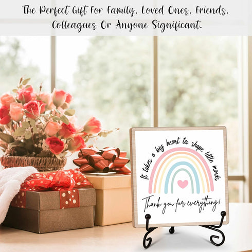 Teacher Desk Decor Wood Sign Gifts, Thank You For Everything Wood Block Gifts, 5x5 Inch Wood Sign Comes With Iron Stand, Perfect For Teacher Thank...