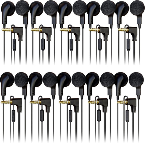 Wired in-Ear Earphone Headphones with Microphone, Remote Controller, 3.5mm Connector and Sponge Covers, Bulk Wholesale, 10 Pack, Black Color...