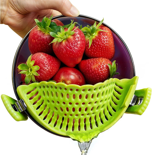 Performore Compact Universal Silicone Snap-On Pot Strainer | Heat-Resistant Clip-On Food Colander | BPA-Free Pasta, Vegetable & Soup Drainer | Dis...