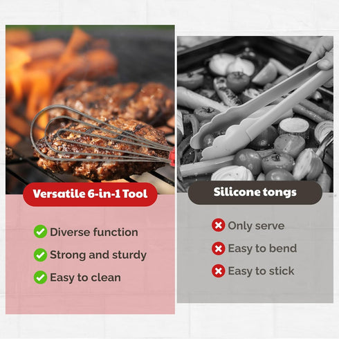 Tongs for Cooking Multipurpose 6-in-1, Kitchen Utensils, Whisks for Cooking, Egg Beater Mixer, Salad Tongs for Serving Grill Bbq Steel...