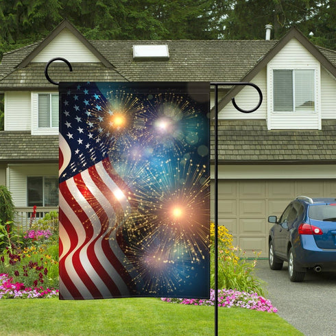 ALAZA Duble Sided Celebrate Patriotic Independence Fireworks USA Memorial Day Fourth of July Celebration Polyester Garden Flag Banner 12 x 18 Inch...