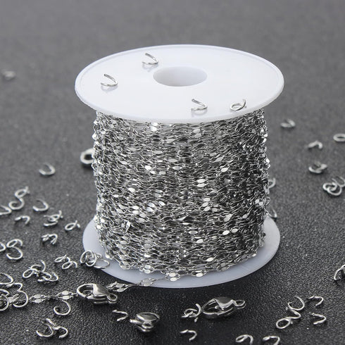 32.8 Feet Silver Stainless Steel Chain Roll Lip Link Chains 4x2mm Silver Necklace Chain with Jump Rings Lobster Clasps Choker Cable Chains for DIY...