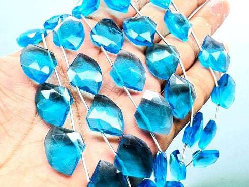 1 Strand Blue Topaz Quartz 10 Pcs Beads Size 19x14mm Fancy Shape Cut Faceted Beads for Jewellery Making, Beading & Craft Supplies KCRAFTS-RK_k47...