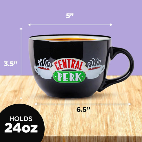 Silver Buffalo FRIENDS Central Perk Black Ceramic Mug Oversized for Coffee, Soup, 24 Ounces...