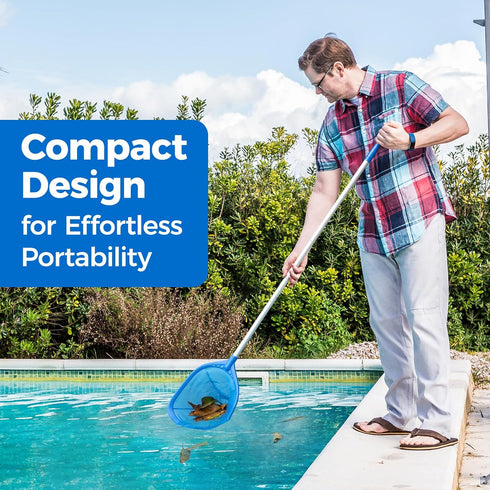 Swimming Pool Skimmer Net Total Length 57 inches, Leaf Rake Net with 4 Section Telescopic Aluminum Pole for Fast Cleaning Ponds, Hot Tub, and Spas...