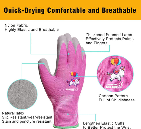 KDK Ages 8-10 Kids Gardening Gloves,Yard Work Gloves for Toddlers, Youth, Girls, Boys, Childrens, Soft Safety Rubber Gloves (XS Age 8-10, 1 Pair G...