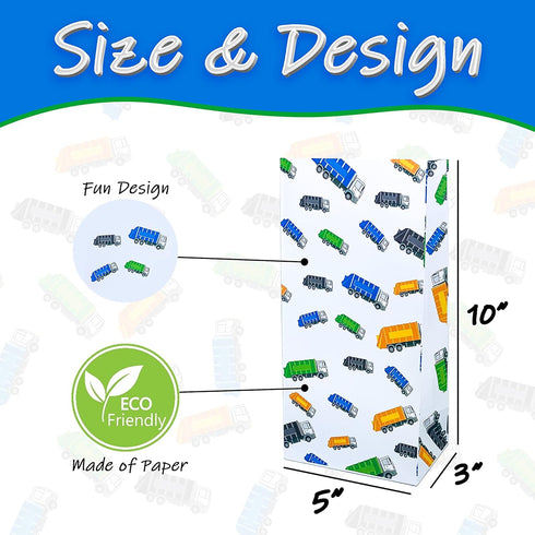 Finds Fit 4U Garbage Truck Party Favor Gift Bags - Perfect for Garbage Truck Birthday Parties, Lunch Bags or Trash Truck Events...