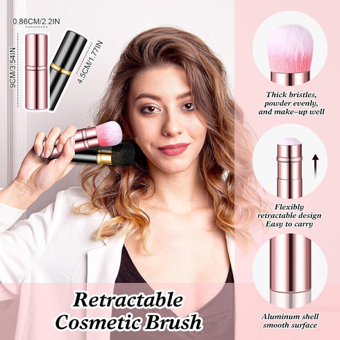 2 Pieces Retractable Kabuki Makeup Brushes Blush Powder Brush Small Travel Makeup Brushes with Cover Makeup Tool for Loose Powder Cream or Liquid ...