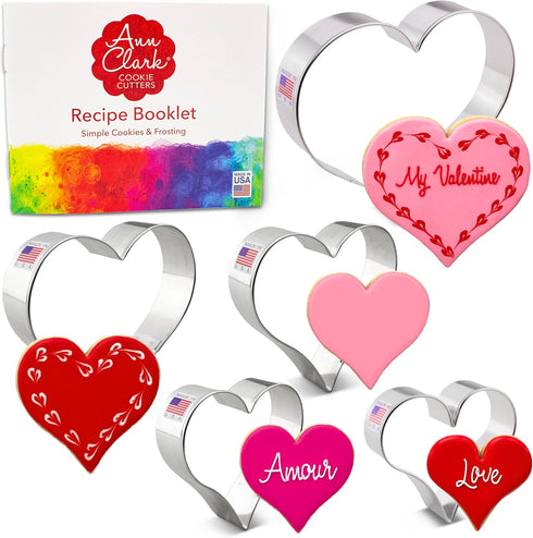 Heart Cookie Cutters 5-Pc. Set Made in USA by Ann Clark, 5", 4.25", 4", 3.5", 3"...