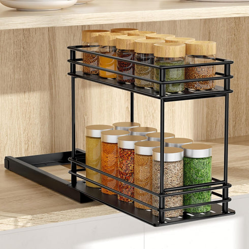 Tikea Spice Rack Organizer, 2-Tier Pull Out Seasoning Rack for Kitchen Cabinet, Spice Drawer Organizer Shelf for Small Space, Condiment Storage, 5...