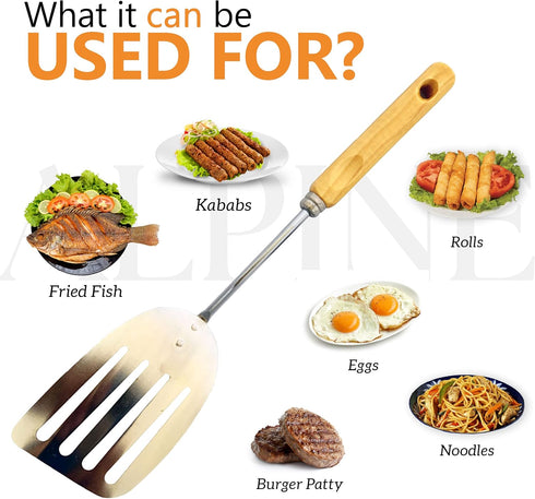 Alpine Cuisine Spatula with Wood Handle 10-Inches - Chrome Heat Resistant Kitchen Spatulas - Barbecue Spatulas Turner for Cooking - Dishwasher Saf...