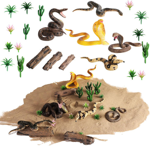Sratte 26 Pcs Realistic Snake Figurines Toys Plastic Anaconda Animals Diorama Project Playset Model Trees Kit for Kids Toddlers Educational Learni...