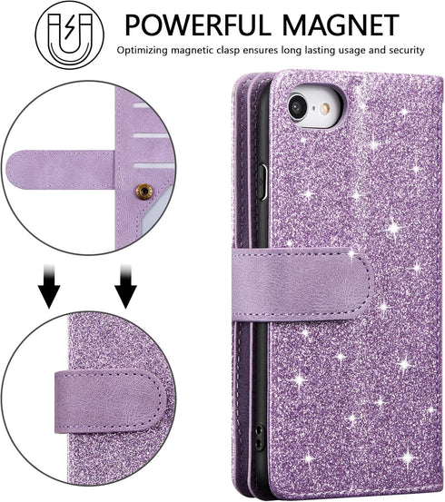 UEEBAI Wallet Case for iPhone SE 2022 5G/iPhone 7/iPhone 8/iPhone SE 2020, Retro 9 Card Slots Zipper Pocket Handbag PU Leather Magnetic Cover Wris...