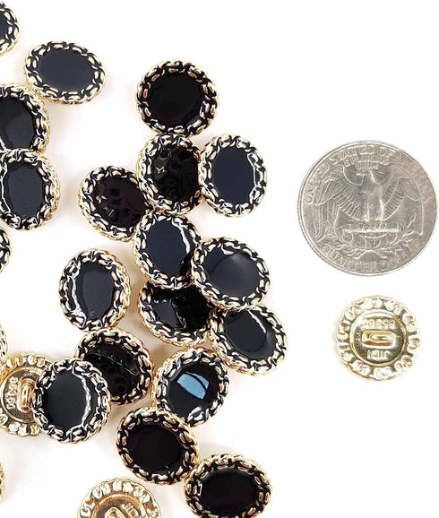 Classic Golden Metal Base Black Enamel Sewing Shank Buttons 20 Pcs - 15mm, 5/8"...