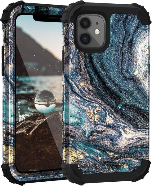for iPhone 11 Case,Marble Pattern 3 in 1 Men Boys Hard PC Soft Silicone Rugged Bumper Slim Fit Case Anti-Slip Thin Heavy Duty Shockproof Protectiv...