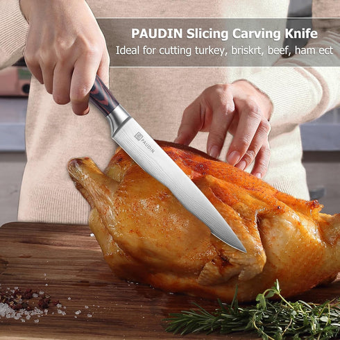 PAUDIN 8-Inch Carving Knife - Ultra Sharp Brisket Slicing Knife, Premium German Stainless Steel With Ergonomic Handle for BBQ, Roast, Meats and Ve...
