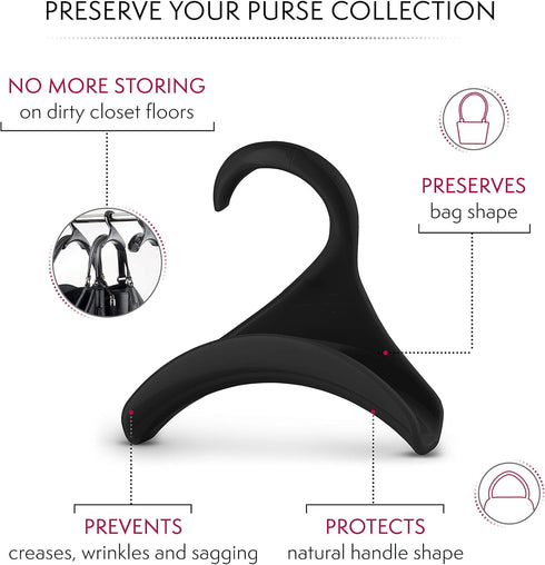 Bag-a-Vie Purse Hanger for Closet - Handbag Organizer Hooks for Hanging Bags & Purses, Protecting Bag Shape & Organizing Space (1 Hanger, Black Pl...