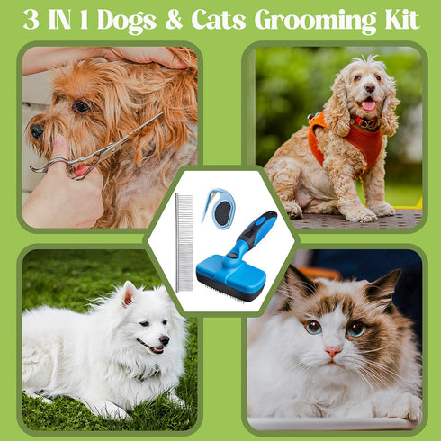 3 PCS Deshedding Dog Brush Grooming Kit for Pet Dogs Cats Poodle Dematting Comb for Removing Tangles and Knots Slicker Cat Matted Fur Cutter Pet H...