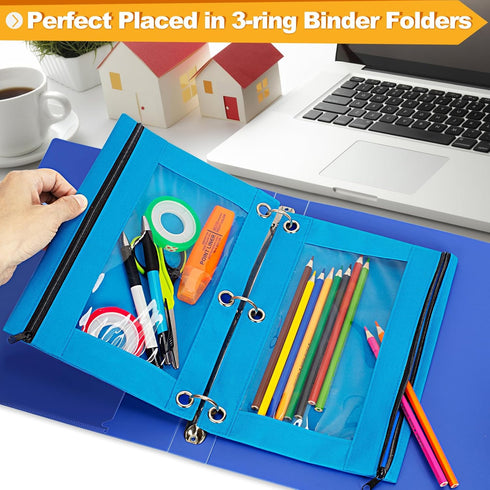 Pencil Pouch for 3 Ring Binder, 2 Pack Pencil Bags with Zipper, Sky Blue Pencil Case for Classroom School Office Supplies, Large Sturdy and Durabl...