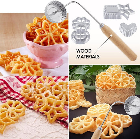 7 Pieces Rosettes Timbale Set, Rosette Iron Set with Handle, Lotus Flower Bunuelos Cookie Maker Mold, Funnel Cake Maker Kit…...