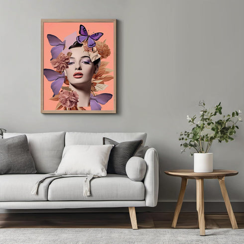 Posterizer 1 pcs-vintage pink purple collage with flowers-Art for Animal Lovers-Abstract & Modern Art-Gift for Art Lovers- UNFRAMED Wall Art...
