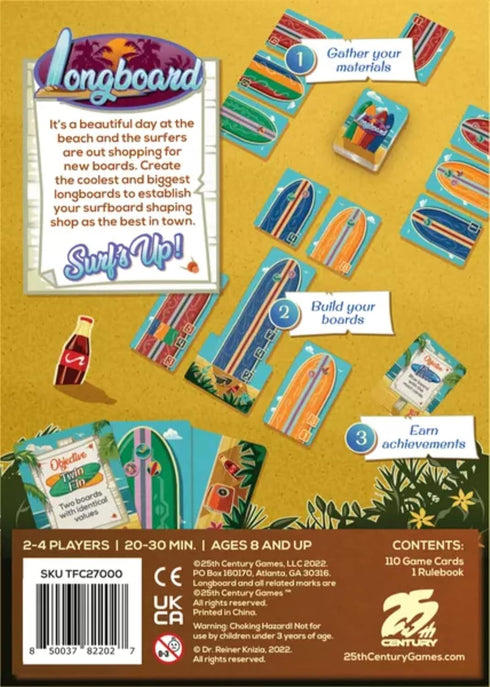 Longboard, Build Surfboards on The Beach in This Card Game for 2 to 4 Players by Reiner Knizia - 25th Century Games...