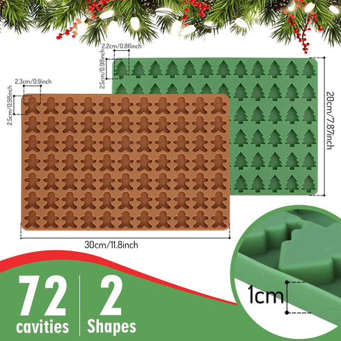 Christmas Silicone Molds Mini Xmas Tree & Gingerbread Candy Chocolate Mould Christmas Non-Stick Fondant Baking Mold for Handmade Soap Pudding Jell...