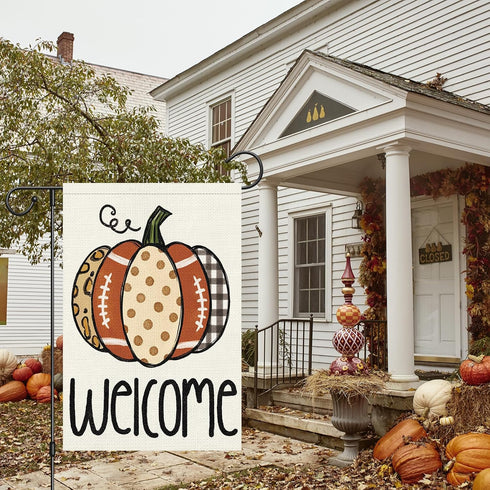 Louise Maelys Welcome Fall Garden Flag 12x18 Double Sided, Small Burlap Autumn Pumpkin Football Garden Flag Fall Thanksgiving Outside Outdoor Hous...