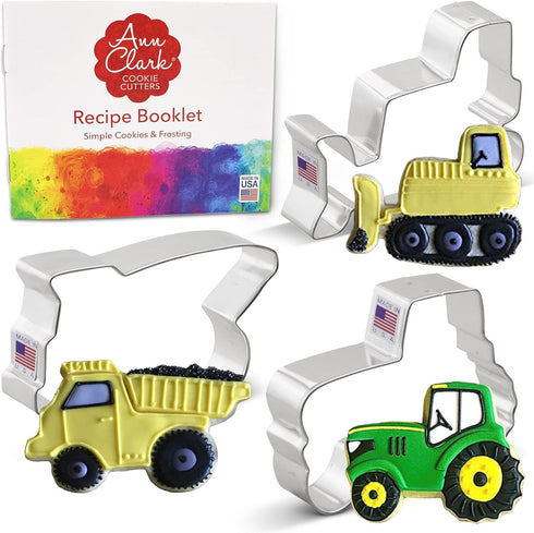 Construction Cookie Cutters 3-Pc. Set Made in USA by Ann Clark, Bulldozer, Dump Truck, Tractor...