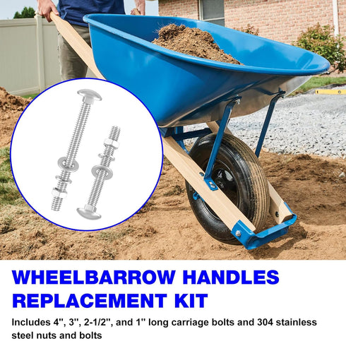 Wheelbarrow Handles Replacement Kit for 5/16 Stainless Nuts and Bolts 4", 3", 2-1/2" and 1" Wheelbarrow Parts, Wheel Barrow Handles - 12-Pack...