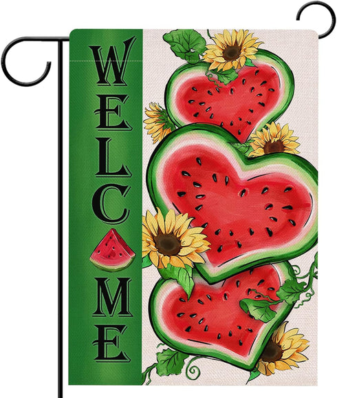 Welcome Summer Watermelon Garden Flag Double Sided, Sunflower Decorative Yard Outdoor Home Small Decor, Seasonal Burlap Outside House Decoration 1...