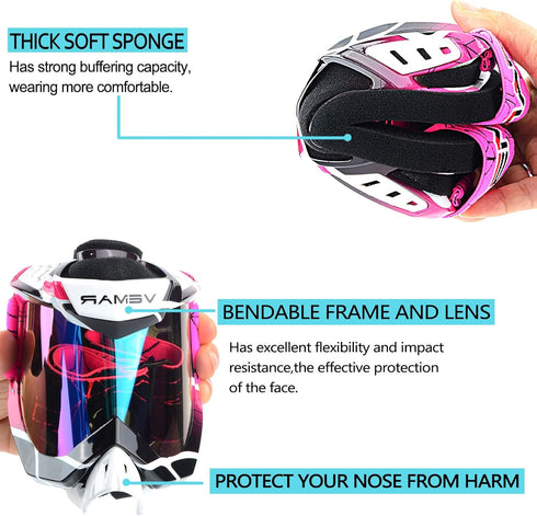 Motorcycle Motocross Goggles ATV Racing Goggles Dirt Bike Tactical Riding Motorbike Goggle Glasses, Bendable Windproof Dustproof Scratch Resistant...