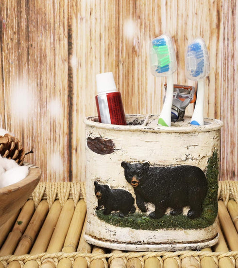 Ebros Wildlife Rustic Black Bear in Pine Trees Forest Bathroom Accent Resin Figurine Accessories with Birch Wood Finish Western Country Cabin Lodg...