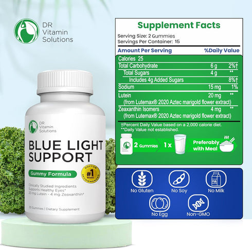 Dr Vitamin Blue Light Support, Lutein Eye Gummies, Ideal Eye Health Supplements, Nourishes and Protects Healthy Eyes with Zeaxanthin, AREDS 2 Gumm...
