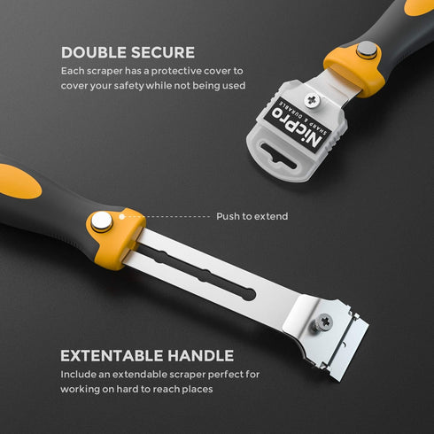 Nicpro 2 PCS Muti-Purpose Razor Blades Scraper Set With 20 Blades Industrial, Adjustable Handle, Cleaning Glass Window Wall Paint, Label Sticker D...
