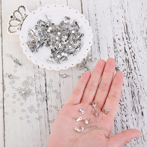 450 Piece Jewelry Making Accessories Kit Include 200 Fold Over Cord End Caps Crimp End Tips 200 Jump Ring Connectors and 50 Lobster Claw Clasps fo...