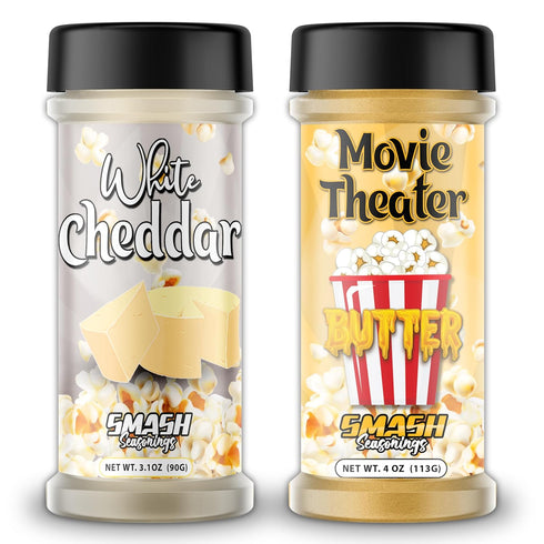 Smash Seasonings White Cheddar Cheese & Movie Theater Butter - 2 Pack of Delicious Popcorn Flavoring Seasoning in a Shaker Bottle - Enhance Your S...