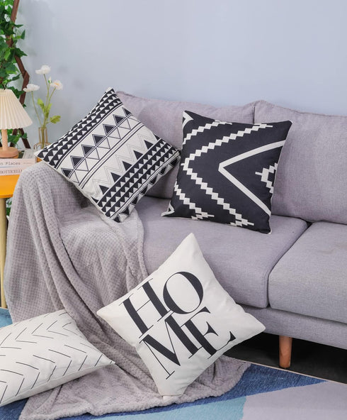 Set of 4 Decorative Throw Pillow Covers 18x18 Inch for Couch, Black and White/Cream Square Accent Pillows Case for Cushions Sofa Bed and Living Ro...