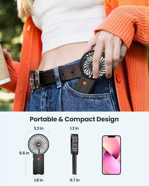 Mini Handheld Portable Foldable Small Fan USB Rechargeable Personal Fan Neckable Desktop 4-speed 3-in-1 Mute Handheld Small Fan 6-15 Hours Continu...
