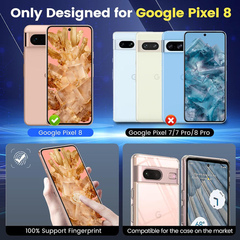 TQLGY 3 Pack Screen Protector for Google Pixel 8 with 3 Pack Camera Lens Protector, 9H Tempered Glass Film, Fingerprint Unlock Compatible, Ultra H...