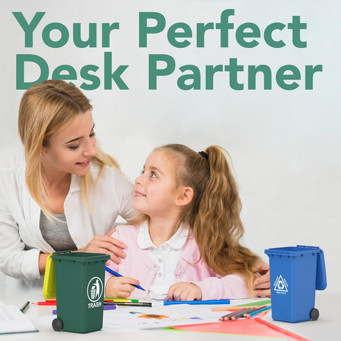 Wiosi Mini Garbage Trash Pen Holder for Desk | Tiny Recycle Bin Pencil Holder Green & Blue, Pack of 2 | Storage for Pencil & Pen | Office Statione...