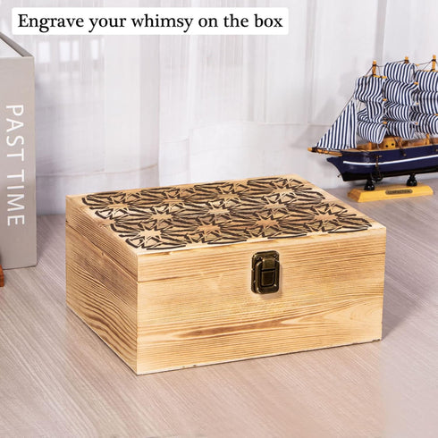 Wooden Storage Box Container with Hinged Lid and Front Clasp, 9.4'' x 7.7'' x 4.3'' Large Keepsake Box, Rustic Wood Boxes for Crafts Art Hobbies a...